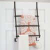 mDesign Over The Door Towel Ladder - Towel Rail with 3 Rungs and 2 Hooks for Bath Towels, Hand Towels or Clothing - Over The Door Towel Rack - Br