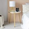 AOJEZOR Round Side Table, Metal End Table, Nightstand/Small Tables for Living Room, Accent Tables Cheap, Side Table for Small Spaces (White & Gol