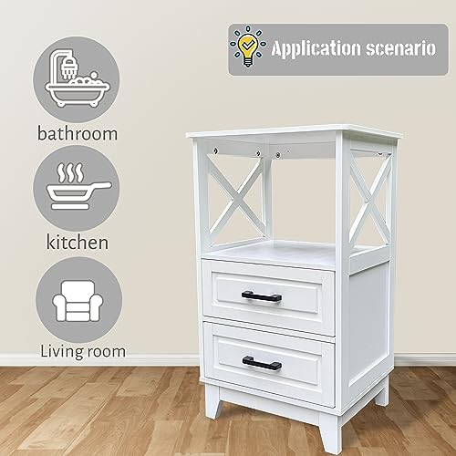 vicatova Bathroom Floor Cabinet, Freestanding Storage Organizer Cabinet with Double Drawers and Adjustable Shelf, Wooden Small Storage Cabinet fo