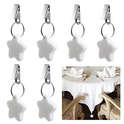 Morobor Tablecloth Weights Clips, 6pcs Tablecloth Weights Five-Pointed Star Shape Stone Table Cloth Weights Metal Clip for Outdoor Picnic Family
