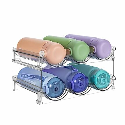 Sbosbo Water Bottle Organizer, Stackable Bottle Storage Rack, 2 Pack Water Bottle Holder for Kitchen Fridge Cabinet Organization and Storage, Pla