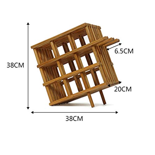 Countertop Square Shape Bamboo Wood Wine Rack - Table Top Wine Bottle Storage Slots for 9 Bottles 3 Wine Glass Rack Hanging Cup Holder -Free Stan