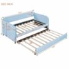 WALNUT Upholstered Daybed Sofa Bed Twin Size With Trundle Bed and Wood Slat, Light Blue