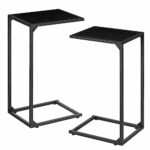 2 Pack Side Table C Shaped, Sofa End Table, Laptop Coffee Snack Table, for Small Space, Living Room, Bedroom, Slim, Narrow, Tall, Wood Look Accen