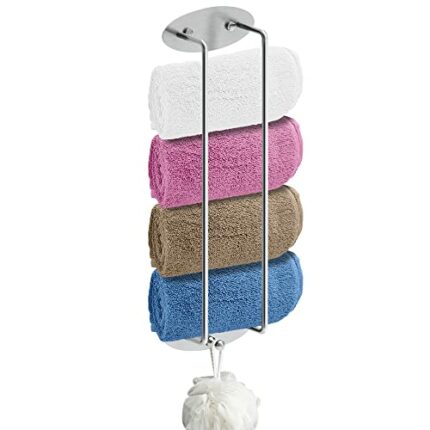HONPHIER Towel Storage Racks Self-Adhesive Towel Holder Wall Mounted Stainless Steel Towel Rail with Hook No Drilling Bath Towel Holder for Kitch