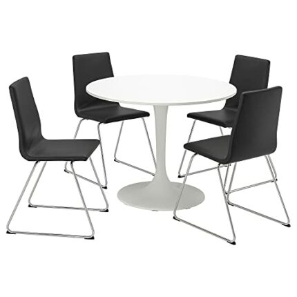 IKEA DOCKSTA/LILLÅNÄS table and 4 chairs, 103 cm, white/chrome-plated Bomstad black
