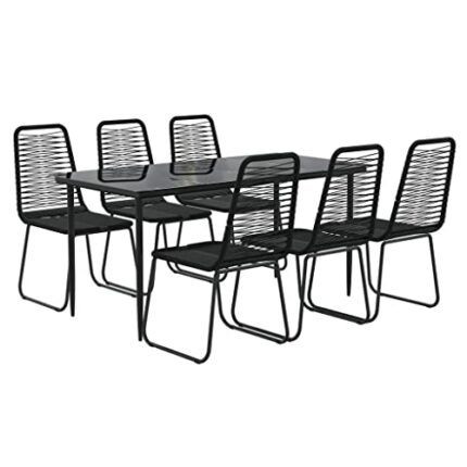 vidaXL Garden Dining Set 7 Piece Outdoor Seating Patio Furniture Dining Set Table and Chair Lounge Seat Dinner Table Armchair Black