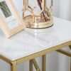 Square Side Table Marble Top: 2 Tier Geometric Rhombus Gold Frame End Tables 40 x 58cm Sintered Stone Bedsides with Sturdy Metal Legs Modern Whit