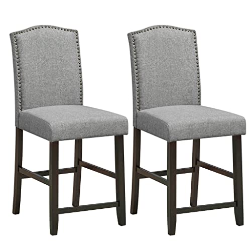 WALNUT Set Of 2 Fabric Barstools Nail Head Trim Counter Height Dining Side Chairs