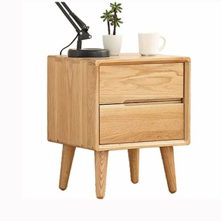 N/A Solid Wood Bedside Table with Double Drawer Design, Simple and Bedroom Solid Wood Bedside Table