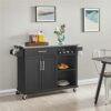 GRETD Rolling Storage Kitchen Cart Cabinet With Steel Top, Black，Durable And Strong，51.00 X 18.00 X 36.00 Inches