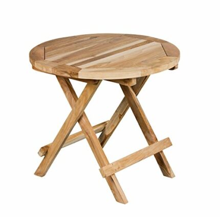 Ambientehome Teak Side Table, Approx. Ø 40 cm, Balcony Table, Garden Table