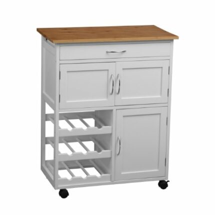 Premier Housewares Kitchen Trolley with Bamboo Top - 84 x 67 x 37 cm, White