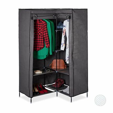 Relaxdays Corner Canvas Wardrobe, 8 Tiers, 2 Clothes Rails, Plug-in System, 169 x 100 x 83 cm, Fabric, Steel, Plastic, Pack of 1