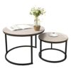 Round Nesting Coffee Table Modern Nesting Side Set of 2 End Table for Living Room Balcony Garden, etc,Round Wooden Accent Coffee Table with Solid