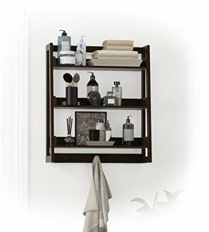 UTEX 3 Tier Bathroom Shelf Wall Mounted with Towel Hooks, Bathroom Organizer Shelf Over The Toilet (Espresso)