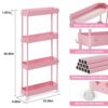 KINGRACK Slim Storage Trolley, Narrow Rolling Cart 4 Tier on Wheels, 13cm Wide Slide out Rolling Utility Cart with Hooks for Kitchen or Living Ro