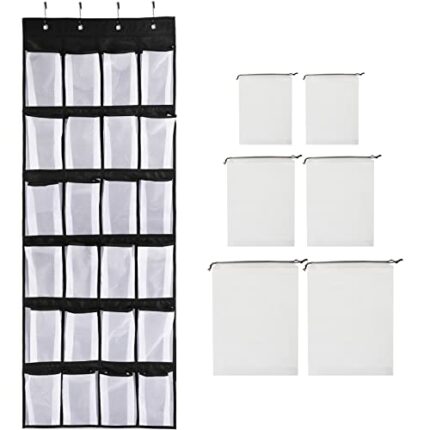 24Large Mesh Pockets Over The Door Shoe Organizer Hanging Shelf Shoe Rack Storage Stand Organiser Holder Baby Closet Storage Hook with 6 Shoes St