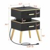 Cyclysio Night Stand Set 2 with Charging Station, Black Modern Nightstand Set of 2, Bedside Tables with Led Lights, Bed Side Table Night Stand wi