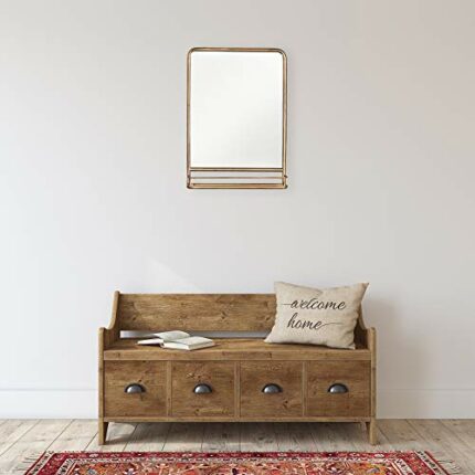 Creative Co-op Rectangular Metal Wall Mirror with Shelf Single Dressing Table Brass