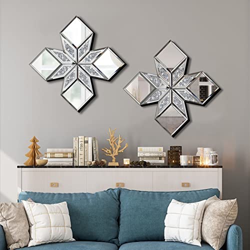 STYLISHIA Crushed Diamond Decorative Mirror 12x12” 2 Pack Shape Glass Decor Wall for Home Decor, Exquisite Accent Art