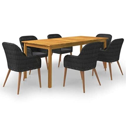 WODMB 7 Piece Garden Dining Set Outdoor Patio Resin Wickerwork Chairs and Wooden Table (Color : B, Size : One size)
