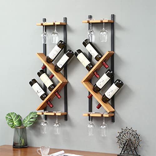 Rustic Wall Mounted Wood Vertical Wine Rack Holder Storage Display Shelf Organizer for 4 Bottles - Home, Kitchen, Dining Room Bar Decor - Wood