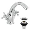 Victoria Bathroom Sink Tap for Basin with Pop Up Sink Plug Dual Cross Lever Chrome Brass Swan Neck Bathroom Tap Mixer Traditional Basin Mixer Tap