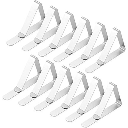 12Pcs Table Cloth Clips Indoor Outdoor Stainless Steel Tablecloth Clips Adjustable Table Cloth Holders Table Cover Clamps for Home, Dining, Garde