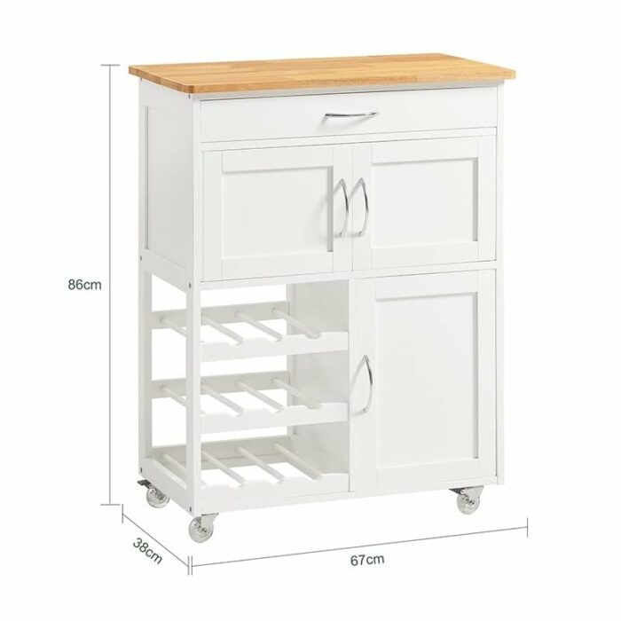 JJZXD Kitchen Carts Rolling Kitchen Island Serving Cart Storage Cabinet with Wine Rack