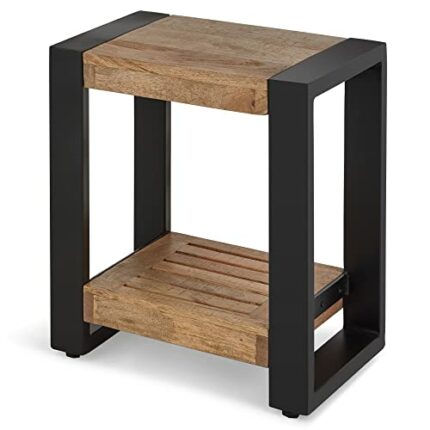 Harbour Reclaimed Solid Wood Lamp Table With Shelf, Metal Frame, Living Room, Hallway, Side End Table, Industrial Rustic Furniture