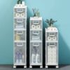OPSREY Small Bathroom Floor Cabinet Organizer, Large Capacity Side Toilet Cabinet, Slim Bathroom Storage Cabinet Free Standing Toilet Paper Holde