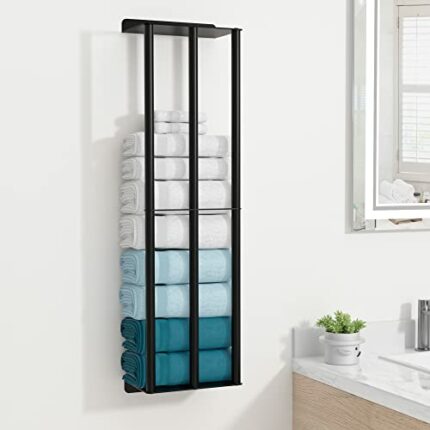 Susswiff Towel Racks for Bathroom, Towel Storage Wall Mounted, Rolled or Folded Towel Holder with 3 Bars, Sturdy and Large Capacity, Matte Black,