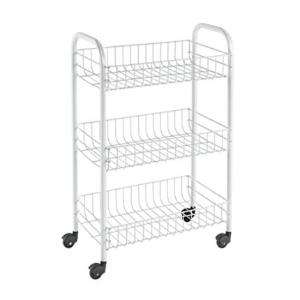 Metaltex Siena 3-Tier Trolley with Wheels - Multipurpose Storage Cart for Home including Kitchen, Bathroom, Office and Garage – White Metal, 400