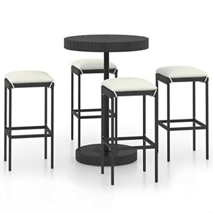 DLOETT 5 Piece Patio Bar Set With Cushions Poly Rattan Stylish Garden Bar Set Easy To Clean (Color : Argento, Size : Talla �nica)