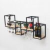 Wine Bottle Racks Wall-Mounted | Wood Metal Wine Glass Holder |Suspended Wine Goblet Stemware Holder |Wine Shelfing Storage Unit Shelves
