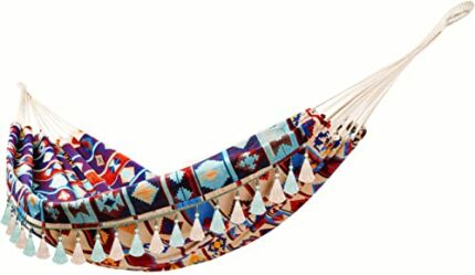 Hammock Outdoor Hammocks Jacquard Retro Fabric Hammock with Tassel Macrame Boho Canvas Hammock Bed for Bedroom Patio Garden Backyard