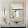 TheiaMo 36"x28" Bathroom Mirror Wall Mounted, Rounded Rectangular Bathroom Vanity Mirror, Framed Bathroom Mirror, 45° Beveled Edge Polished Frame