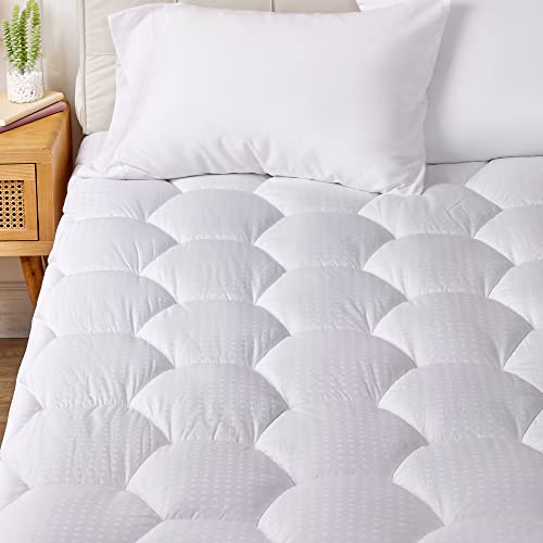SONIVE Double Cotton Cover Mattress Pad Bedding Cover Quilted Fitted Mattress Protector Deep Poket 135x190x38cm, Breathable Cooling Down Alternat