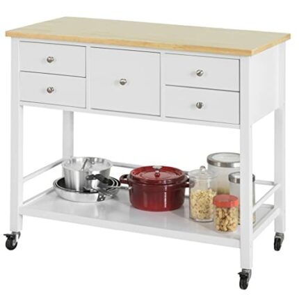 DINGZZ Kitchen Trolley Cart Kitchen Storage Trolley with 5 Drawers and Storage Shelf