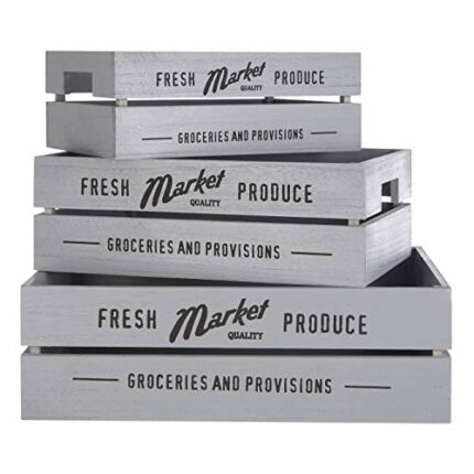 Premier Housewares 1104663 Rustic Provisions Crates, Grey, Set of 3, Paulownia Wood, Plywood