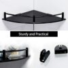 Halyuhn Glass Bathroom Shelf with Stainless Steel Rail, Black Glass Corner Shower Shelf, Wall Mount Drill Hole Shower Caddy Organizer, Bathroom S