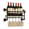 Vintage Wine Bottle Holder Industrial Wrought iron Wine Racks Wall Mounted Rustic Wine Glass Goblet Storage Organizer Rack