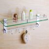 Towel Rack Wall Mount Bathroom Shelf with Hooks Multifunctional Space Aluminum Material 7Mm Tempered Glass Shelf Towel Rack/15 * 25Cm