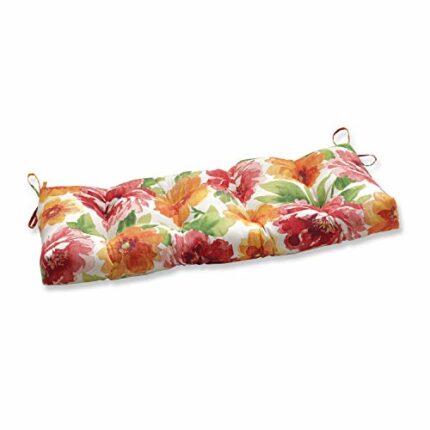 Pillow Perfect Outdoor/Indoor Muree Primrose Tufted Bench/Swing Cushion, 44" x 18", Orange