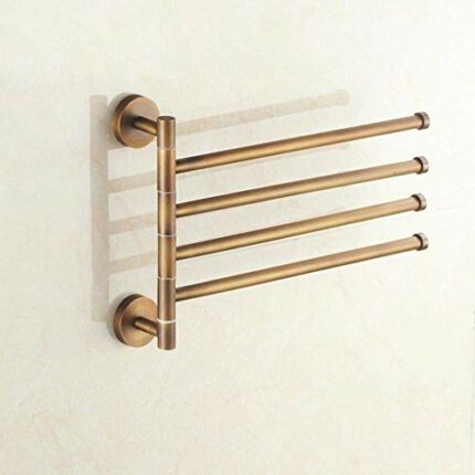 N/A Towel rack antique- 3-Bars Towel Bar Brass Active Folding Bath Towel Holder Shelf Wall Mounted Towel Rack