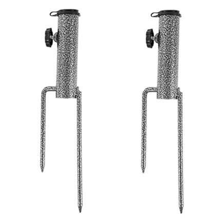 Eidoct 2 Pieces Patio Umbrella Steel Anchor, Heavy Duty Beach Umbrella Stand, Ground Grass Screw Holder Stands with 2 Forks for Lawn, Patio, Outd