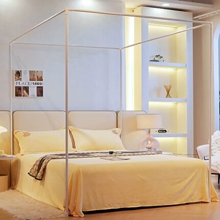 AIKASY Premium Canopy Bed Frame Post for Queen Size Beds, Enhanced Metal Poles, Four Corner Bed Brackets, Ideal for Metal and Wood Bed Frames, Be