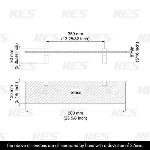 KES Bathroom Shelves 60CM Shower Shelf 8MM Thick Tempered Glass, Rectangular Glass Shelf with Polished Chrome Brackst Bathroom Shelf 2 Pack, BGS3