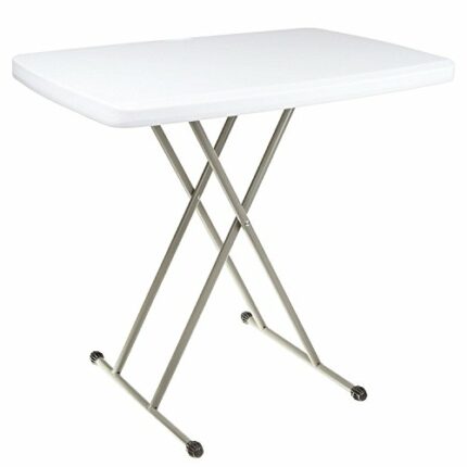 Ontario Furniture Adjustable Folding Table - 20" x 30" Inches - for Indoor and Outdoor Use, White Resin Tabletop with Sturdy Steel Frame - Lightw